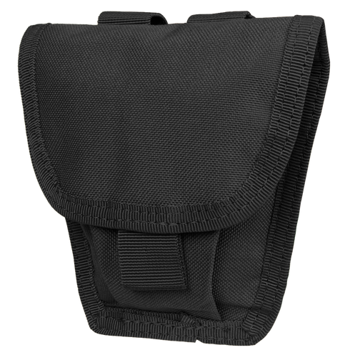 The Condor Handcuff Pouch is a black fabric utility pouch with reinforced stitching and a flap closure, shown against a transparent background.