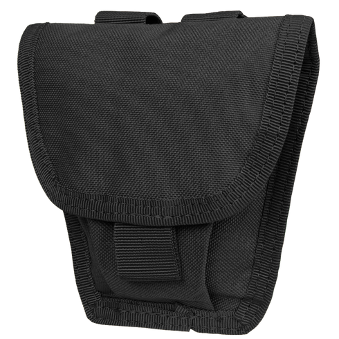 The Condor Handcuff Pouch is a black fabric utility pouch with reinforced stitching and a flap closure, shown against a transparent background.