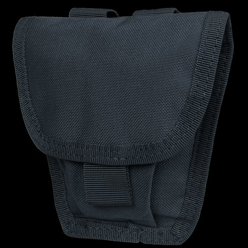 The Condor Handcuff Pouch is a black nylon case with a flap cover and reinforced stitching, designed for securely carrying handcuffs or small tools.
