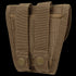 The Condor Handcuff Pouch is a tan tactical pouch featuring MOLLE webbing and two strap attachments with snap buttons on the back.