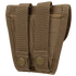 The Condor Handcuff Pouch is a tan tactical pouch featuring MOLLE webbing and two strap attachments with snap buttons on the back.