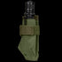A Condor Flashlight Pouch in Olive Drab holds a black flashlight securely inside with its Velcro strap.