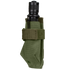 A Condor Flashlight Pouch in Olive Drab holds a black flashlight securely inside with its Velcro strap.