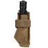 The Condor Flashlight Pouch holds a black flashlight in a tan tactical nylon case with Velcro strap—ideal for military or shooting range use.