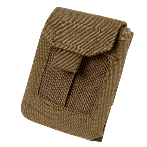 The Condor EMT Glove Pouch is a khaki tactical pouch with a flap closure and front strap, made of durable fabric—perfect for EDC or keeping gloves and gear organized at the range.