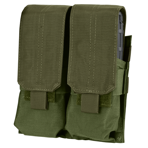 The Condor Double M4 Mag Pouch in Olive Drab features multiple pockets for military use.