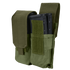 Condor Double M4 Mag Pouch in green, holds two black rifle magazines and features a Velcro flap closure.