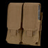 The Condor Double M4 Mag Pouch is a tan, durable fabric pouch featuring two flap covers with hook-and-loop closures to securely hold your magazines.