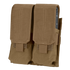 The Condor Double M4 Mag Pouch is a tan, durable fabric pouch featuring two flap covers with hook-and-loop closures to securely hold your magazines.