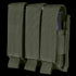 The Condor Triple Pistol Mag Pouch features three compartments in olive drab green fabric, each holding a pistol magazine and secured with flap closures.