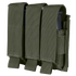 The Condor Triple Pistol Mag Pouch features three compartments in olive drab green fabric, each holding a pistol magazine and secured with flap closures.