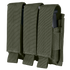 The Condor Triple Pistol Mag Pouch features three compartments in olive drab green fabric, each holding a pistol magazine and secured with flap closures.
