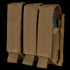 Condor Triple Pistol Mag Pouch in tan fabric holds three pistol magazines, each with individual flaps and pull tabs for secure closure.
