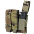 Condor Triple Pistol Mag Pouch in Scorpion OCP camo holds two black rectangular magazines, one partially visible and secured by a Velcro strap.