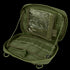 The Condor T & T Pouch in olive green features multiple interior compartments, including a clear plastic window, zippered pocket, and elastic loops for organized storage.