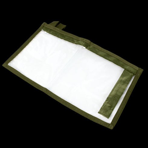 The Condor T & T Pouch, featuring a green fabric border and side flap, is shown lying flat on a white background.