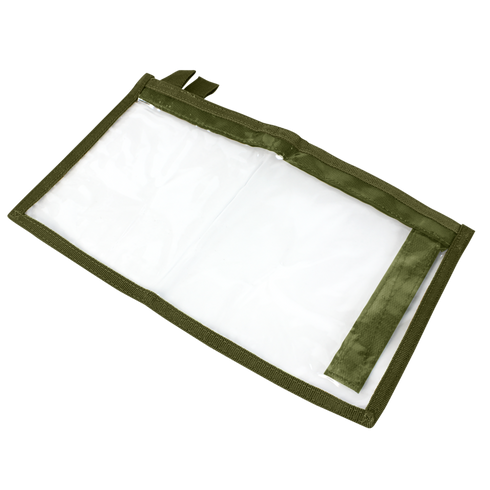 The Condor T & T Pouch, featuring a green fabric border and side flap, is shown lying flat on a white background.