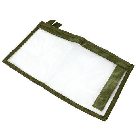 The Condor T & T Pouch, featuring a green fabric border and side flap, is shown lying flat on a white background.