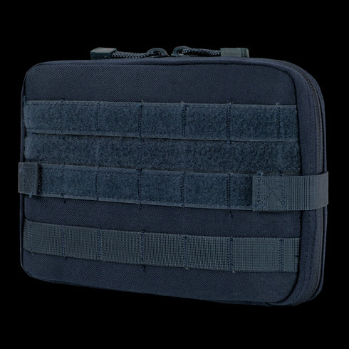 The Condor T & T Pouch is a black tactical pouch with horizontal MOLLE webbing and zipper closure, ideal for EDC or military use, shown against a white background.