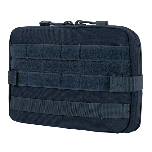 The Condor T & T Pouch is a black tactical pouch with horizontal MOLLE webbing and zipper closure, ideal for EDC or military use, shown against a white background.