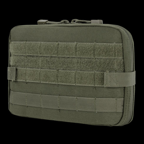 The Condor T & T Pouch features green MOLLE webbing on the front and a top zipper closure—ideal for EDC or organizing your gear at the shooting range.