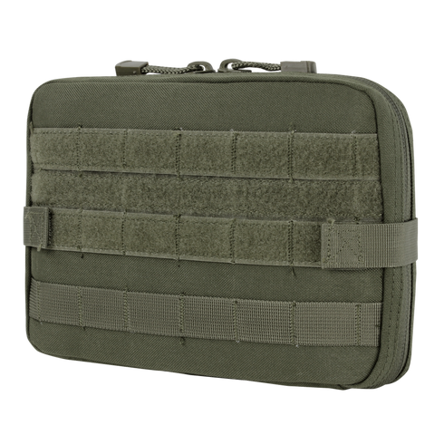 The Condor T & T Pouch features green MOLLE webbing on the front and a top zipper closure—ideal for EDC or organizing your gear at the shooting range.
