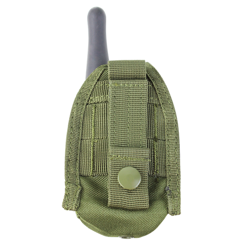 The Condor HHR Pouch - Scorpion OCP is a military-style pouch with MOLLE webbing and snap closure, designed to hold a handheld radio with its antenna exposed—ideal for law enforcement or first responders.