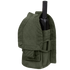 The Condor HHR Pouch is an olive green, heavy-duty nylon pouch with a flap and Velcro closure, designed to securely hold a black handheld radio—ideal for everyday carry or the shooting range.