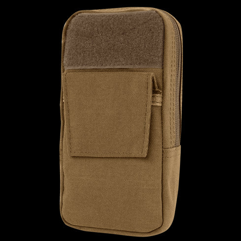 The Condor GPS Pouch is a tan tactical pouch featuring a front flap pocket, side zipper closure, and top velcro patch—ideal for carrying EDC or shooting range essentials.
