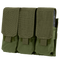 The Condor Triple M4 Mag Pouch in Olive Drab features three compartments, each secured by a flap with a hook-and-loop closure.