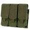 The Condor Triple M4 Mag Pouch in Olive Drab features three compartments, each secured by a flap with a hook-and-loop closure.