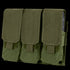 The Condor Triple M4 Mag Pouch in Olive Drab features three compartments, each secured by a flap with a hook-and-loop closure.