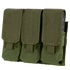 The Condor Triple M4 Mag Pouch in Olive Drab features three compartments, each secured by a flap with a hook-and-loop closure.