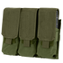 The Condor Triple M4 Mag Pouch in Olive Drab features three compartments, each secured by a flap with a hook-and-loop closure.