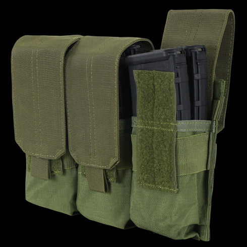 The Condor Triple M4 Mag Pouch in Scorpion OCP holds three rifle magazines, features hook-and-loop flaps for security, and is ideal for law enforcement and first responders.