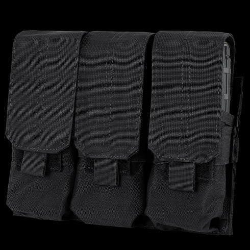 The Condor Triple M4 Mag Pouch features three black nylon pouches with hook-and-loop flap closures, arranged side by side.