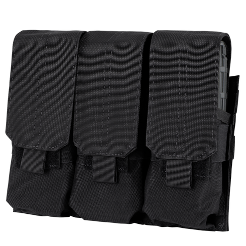 The Condor Triple M4 Mag Pouch features three black nylon pouches with hook-and-loop flap closures, arranged side by side.