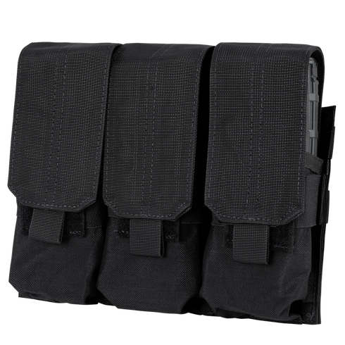 The Condor Triple M4 Mag Pouch features three black nylon pouches with hook-and-loop flap closures, arranged side by side.