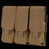 The Condor Triple M4 Mag Pouch is a tan tactical magazine holder with three compartments and hook-and-loop flap closures, designed to securely carry M4 rifle magazines.