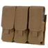 The Condor Triple M4 Mag Pouch is a tan tactical magazine holder with three compartments and hook-and-loop flap closures, designed to securely carry M4 rifle magazines.