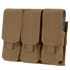 The Condor Triple M4 Mag Pouch is a tan tactical magazine holder with three compartments and hook-and-loop flap closures, designed to securely carry M4 rifle magazines.