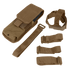 The Condor M4 Buttstock Mag Pouch is shown in tan with a flap cover, accompanied by four tan straps of different lengths and buckle styles—ideal for EDC or military use.