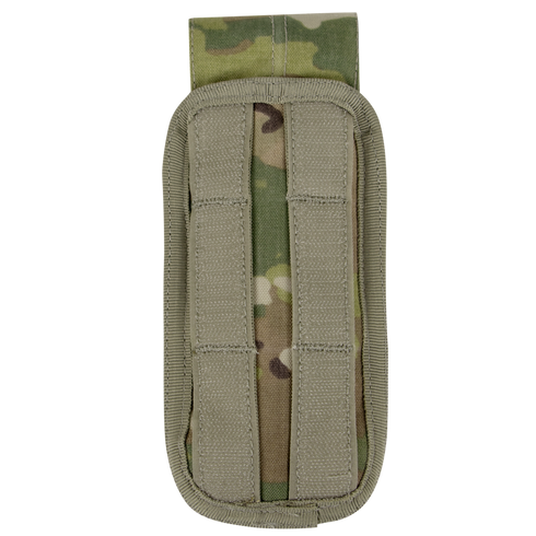 The Condor M4 Buttstock Mag Pouch - Scorpion OCP is a nylon pouch in camouflage pattern, featuring reinforced stitching and two vertical front straps.