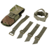 The Condor M4 Buttstock Mag Pouch in Scorpion OCP features a flap, four green adjustable buckle straps, and a coiled strap, all displayed on a white background.