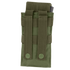 The Condor Single M4 Mag Pouch in olive green features two vertical straps with snap buttons on the back for easy attachment to gear or belts.