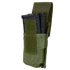 The Condor Single M4 Mag Pouch is a green tactical pouch with a Velcro flap that holds one black rifle magazine.