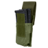 The Condor Single M4 Mag Pouch is a green tactical pouch with a Velcro flap that holds one black rifle magazine.