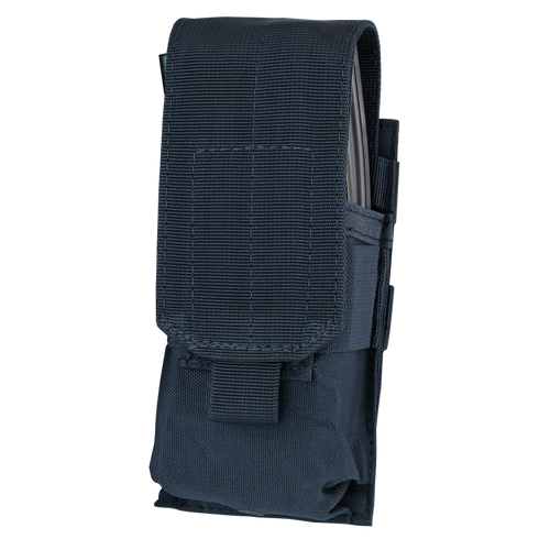 The Condor Single M4 Mag Pouch is a black tactical nylon pouch with a flap cover and hook-and-loop closure, designed to securely hold an M4 magazine or small equipment.