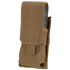 The Condor Single M4 Mag Pouch is a tan nylon pouch with a flap closure, showing a magazine partially visible at the top.