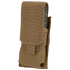 The Condor Single M4 Mag Pouch is a tan nylon pouch with a flap closure, showing a magazine partially visible at the top.